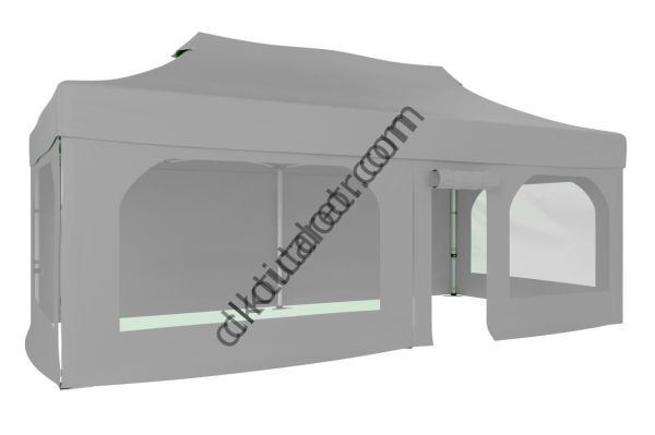 CLK 2x4 40mm Alüminyum Katlanabilir Tente Gazebo Çadır  2 Yan Pencereli 1 Yan Aksesuarsız 1 Yan Kapı ve Pencereli Açık Gri