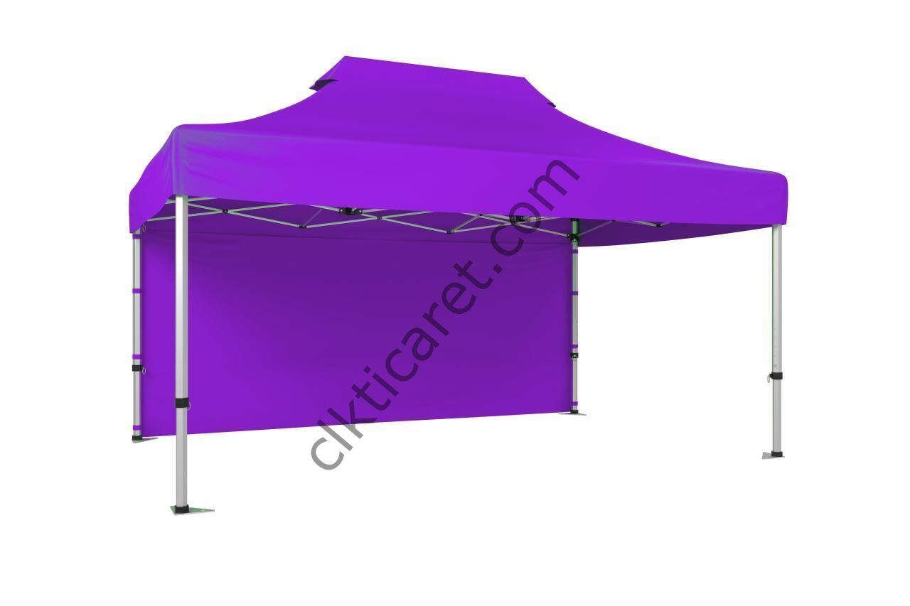CLK 4x6 52mm Kalın Alüminyum Katlanabilir Tente Gazebo Çadır 1 Kenar Kapalı Lila