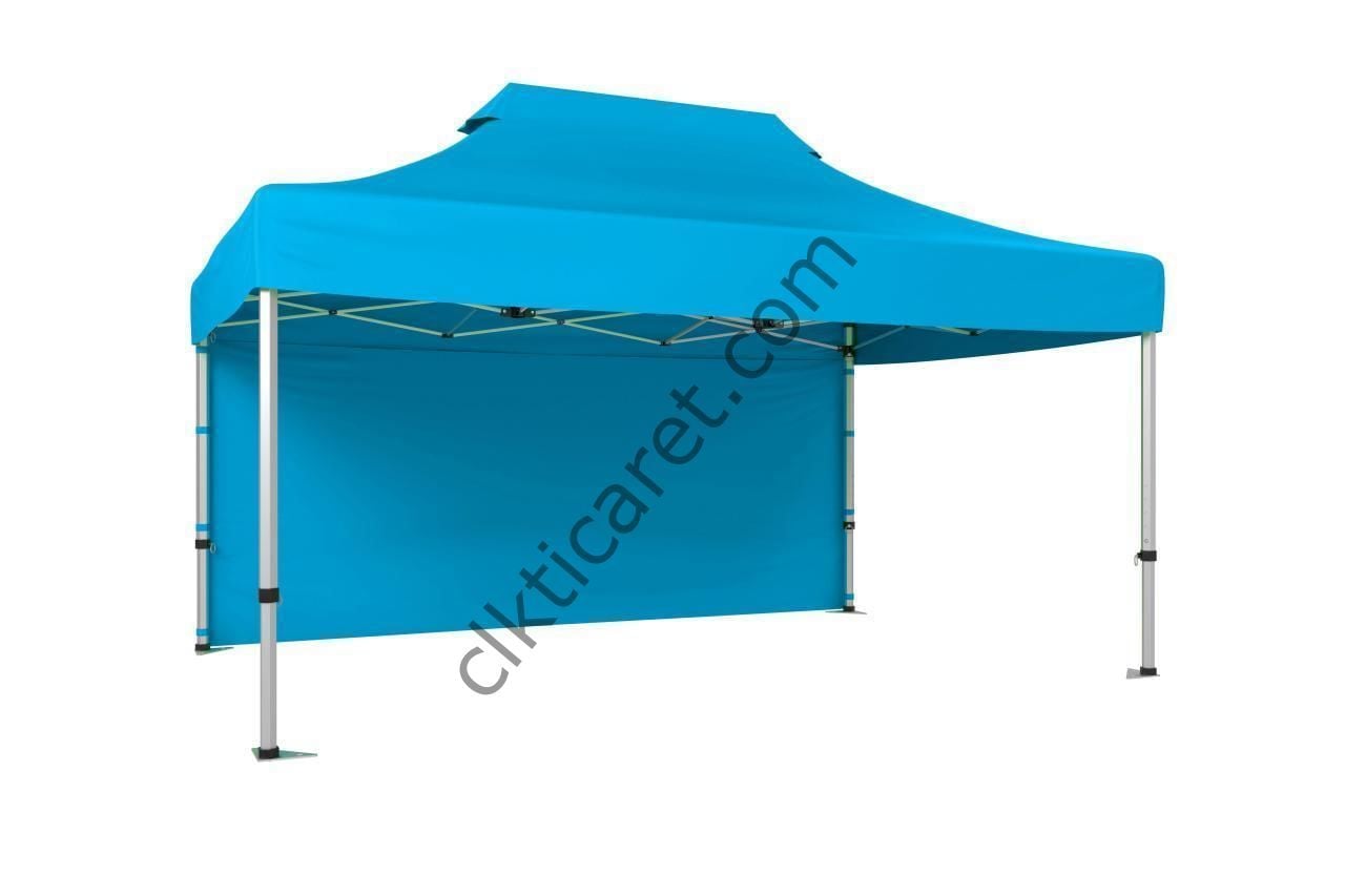 CLK 4x6 52mm Kalın Alüminyum Katlanabilir Tente Gazebo Çadır 1 Kenar Kapalı Açık Mavi (Turkuaz)