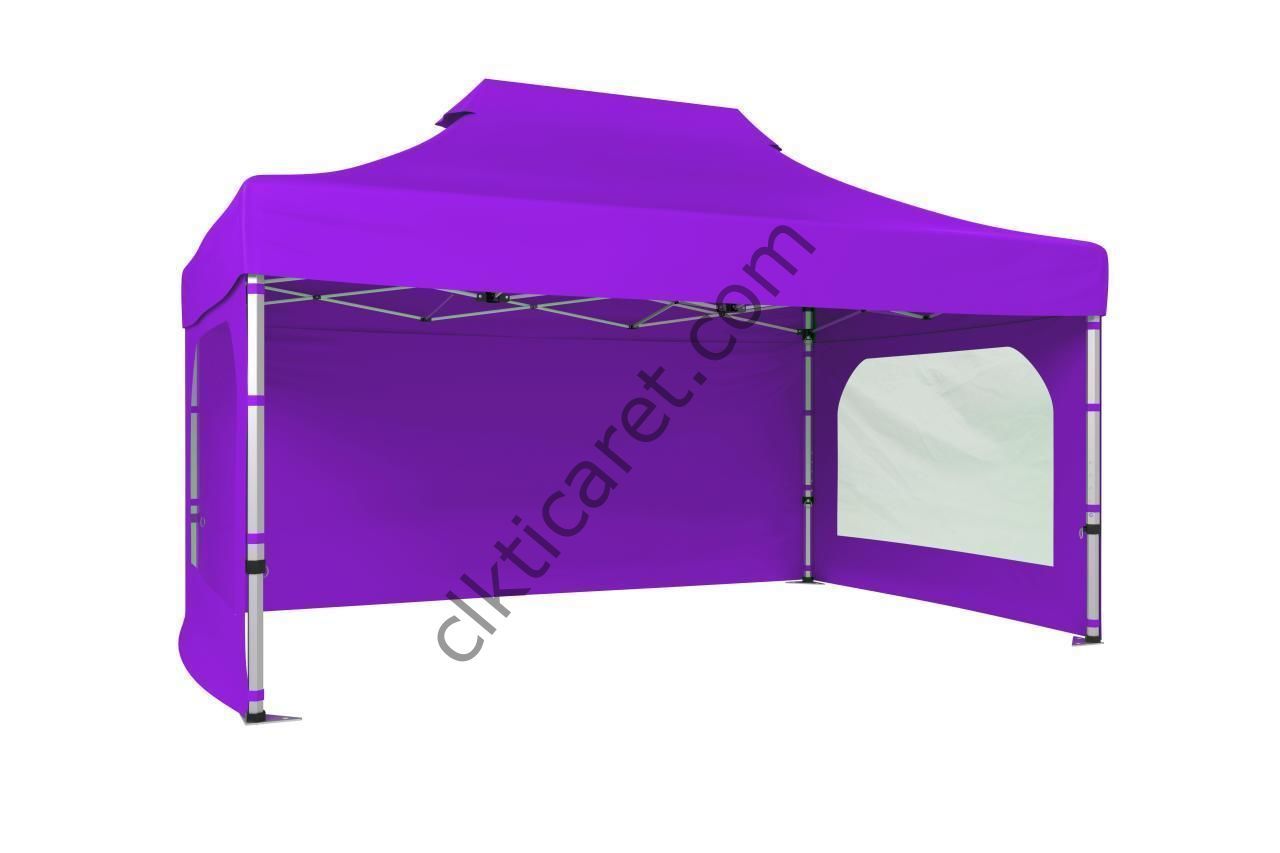 CLK 3x4,5 40 mm Katlanabilir Tente Gazebo Çadır Gazebo Çadır 3 Yan Duvarlı 2 Pencereli Lila
