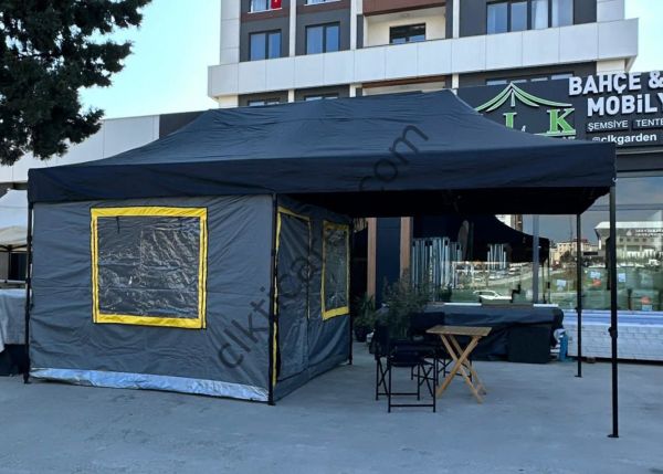 CLK 3x6 Verendalı 40 mm Profil Portatif Katlanır Gazebo Kamp Çadır Antrasit Gri Haki Askeri Yeşil