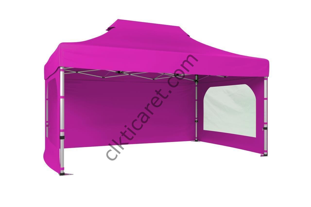 CLK 3x4,5 40 mm Katlanabilir Tente Gazebo Çadır Gazebo Çadır 3 Yan Duvarlı 2 Pencereli Pembe