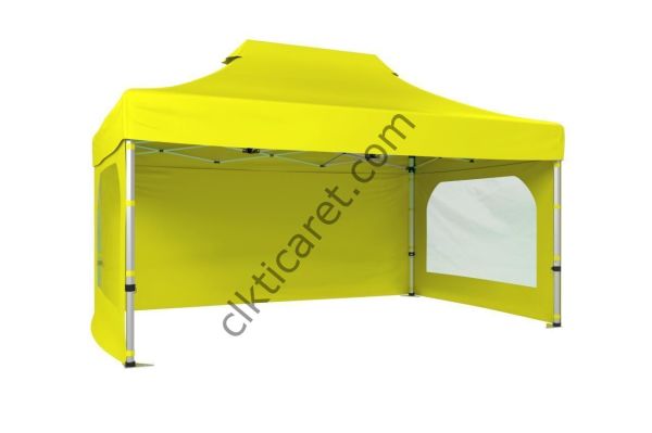 CLK 3x4,5 40 mm Katlanabilir Tente Gazebo Çadır Gazebo Çadır 3 Yan Duvarlı 2 Pencereli Sarı