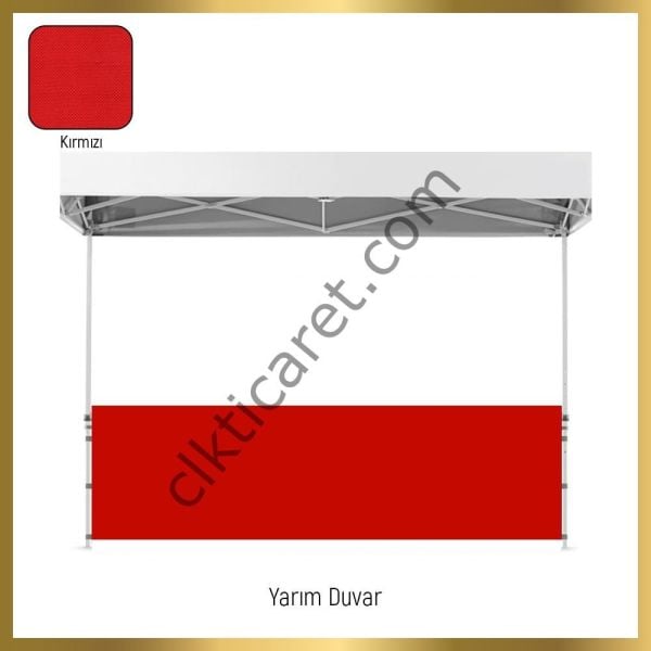 CLK 3x3 Katlanabilir Tente Gazebo Portatif Çadır 1 Tam Duvar 2 Yarım Duvar Pembe