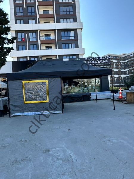 CLK 3x6 Verendalı 40 mm Profil Portatif Katlanır Gazebo Kamp Çadır Antrasit Gri Bej