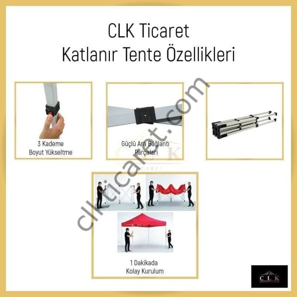 CLK 3x3 Katlanabilir Tente Gazebo Portatif Çadır 30mm Gazebo Çadır Bej