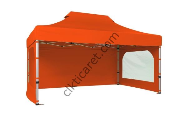 CLK 3x4,5 40 mm Katlanabilir Tente Gazebo Çadır Gazebo Çadır 3 Yan Duvarlı 2 Pencereli Turuncu