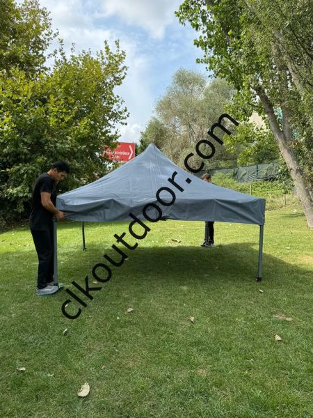 CLK 3x3 mt 40 mm İskelet Yeni Nesil 2 Kapı 4 Pencere TENTELİ Gazebo Portatif Kamp Çadırı Gri Açık Mavi (Turkuaz)