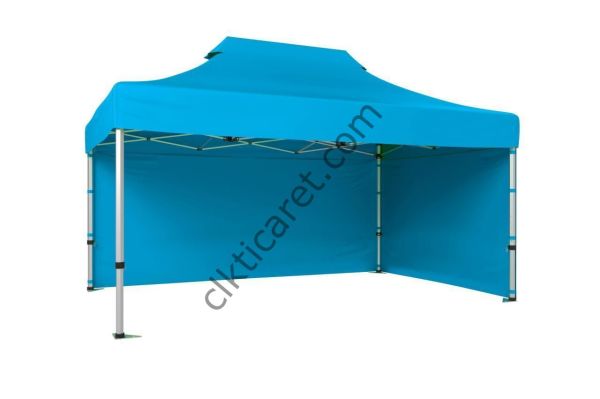 CLK 3x4,5 40 mm Katlanabilir Tente Gazebo Çadır Gazebo Çadır 2 Yan Kapalı Açık Mavi (Turkuaz)