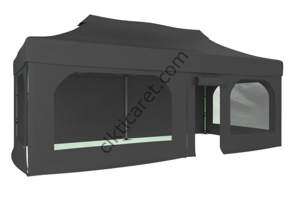 CLK 4x8 52mm Kalın Alüminyum Katlanabilir Tente Gazebo Çadır 2 Yan Pencereli 1 Yan Aksesuarsız 1 Yan Kapı ve Pencereli Gri