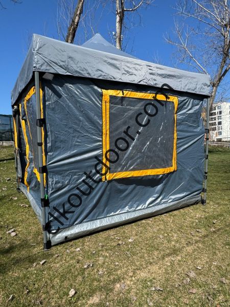 CLK 3x3 mt 40 mm İskelet Yeni Nesil 2 Kapı 4 Pencere TENTELİ Gazebo Portatif Kamp Çadırı Gri Açık Gri