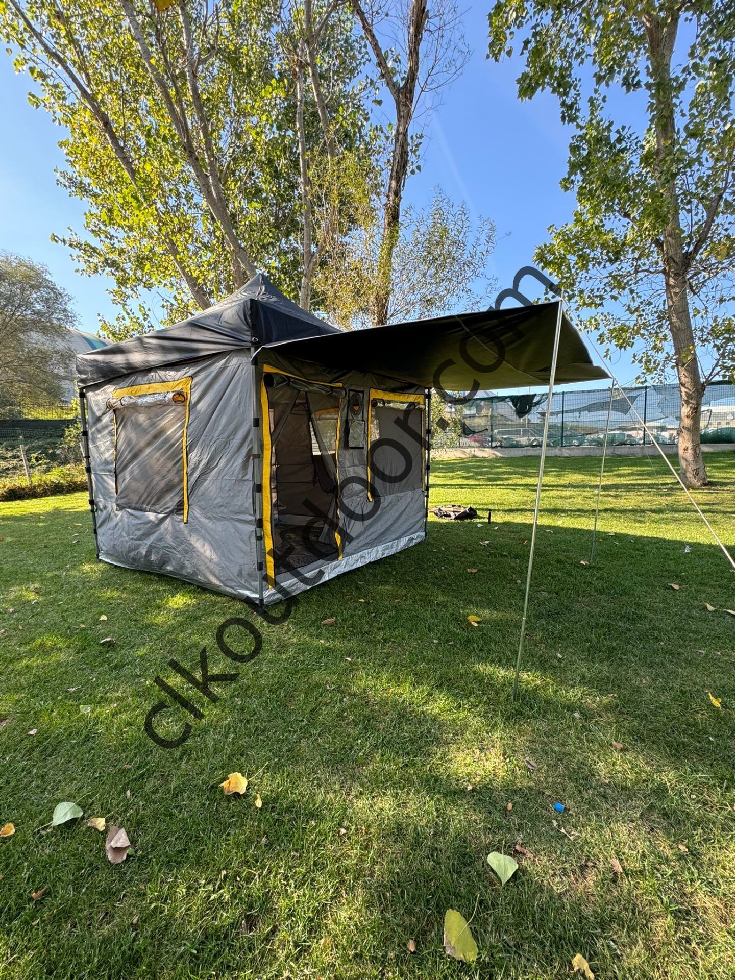 CLK 3x3 mt 40 mm İskelet Yeni Nesil 2 Kapı 4 Pencere TENTELİ Gazebo Portatif Kamp Çadırı Gri Açık Gri