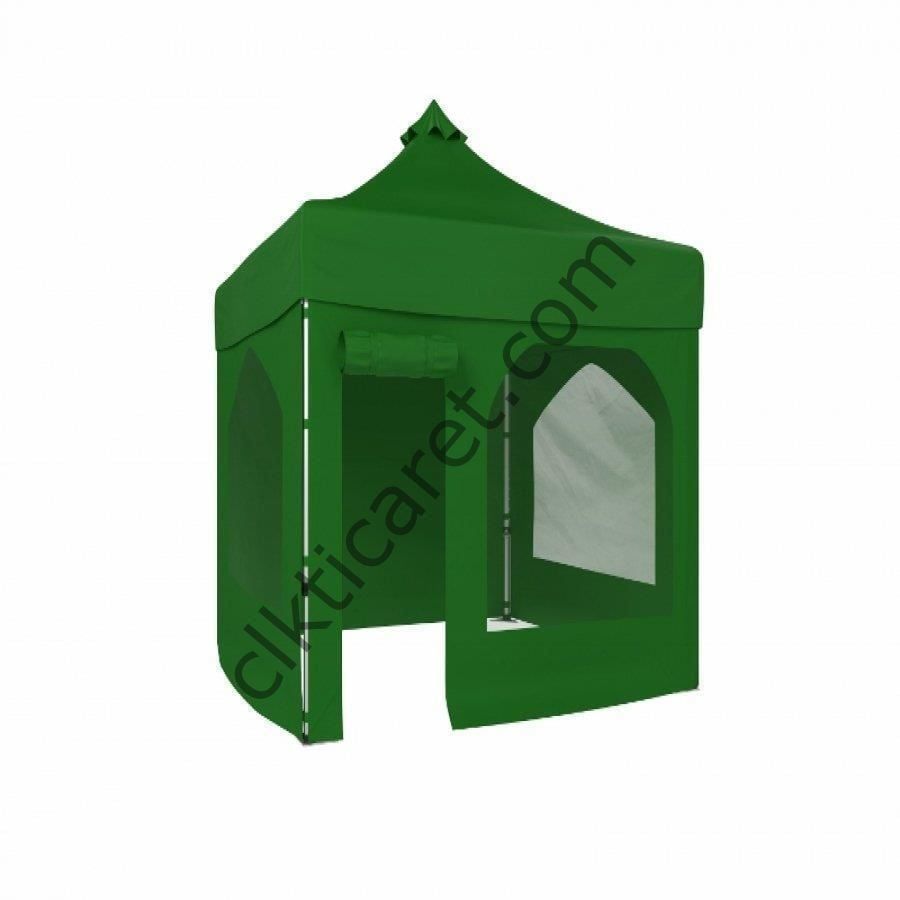 CLK 2x2 40mm Alüminyum Katlanabilir Tente Gazebo Çadır 1 Yan Pencereli 1 Yan Aksesuarsız 1 Yan Kapı ve Pencereli Benetton Yeşil