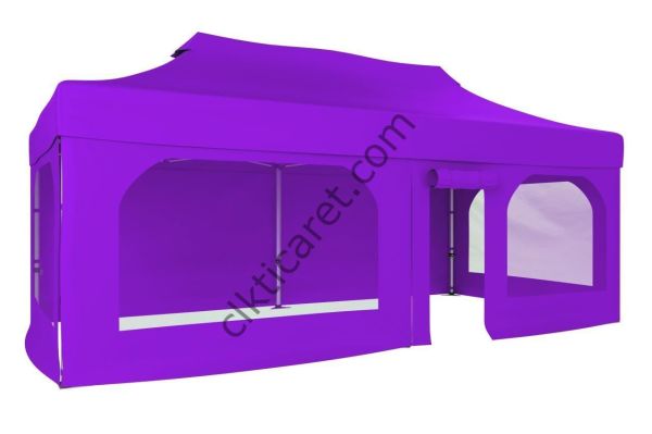 CLK 4x8 52mm Kalın Alüminyum Katlanabilir Tente Gazebo Çadır 2 Yan Pencereli 1 Yan Aksesuarsız 1 Yan Kapı ve Pencereli Lila