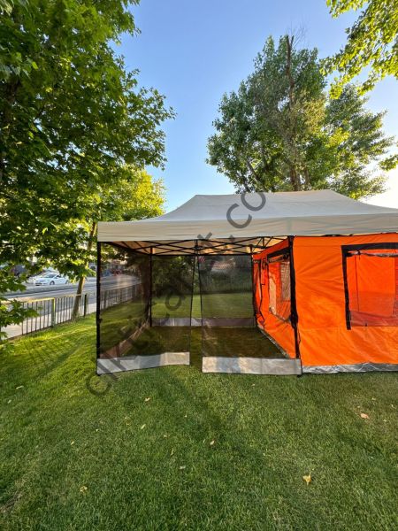 CLK 3x6 Metre 40 mm Verendalı Gazebo Portatif Kamp Çadırı Sineklikli Model Gri
