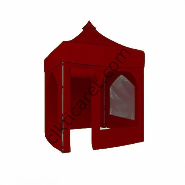 CLK 2x2 40mm Alüminyum Katlanabilir Tente Gazebo Çadır 1 Yan Pencereli 1 Yan Aksesuarsız 1 Yan Kapı ve Pencereli Bordo