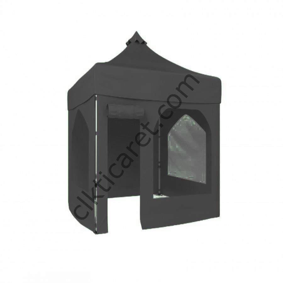CLK 2x2 40mm Alüminyum Katlanabilir Tente Gazebo Çadır 1 Yan Pencereli 1 Yan Aksesuarsız 1 Yan Kapı ve Pencereli Gri