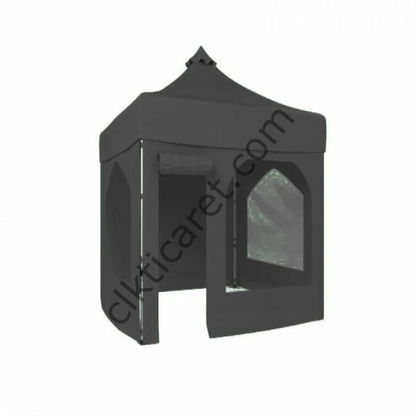 CLK 2x2 40mm Alüminyum Katlanabilir Tente Gazebo Çadır 1 Yan Pencereli 1 Yan Aksesuarsız 1 Yan Kapı ve Pencereli Gri