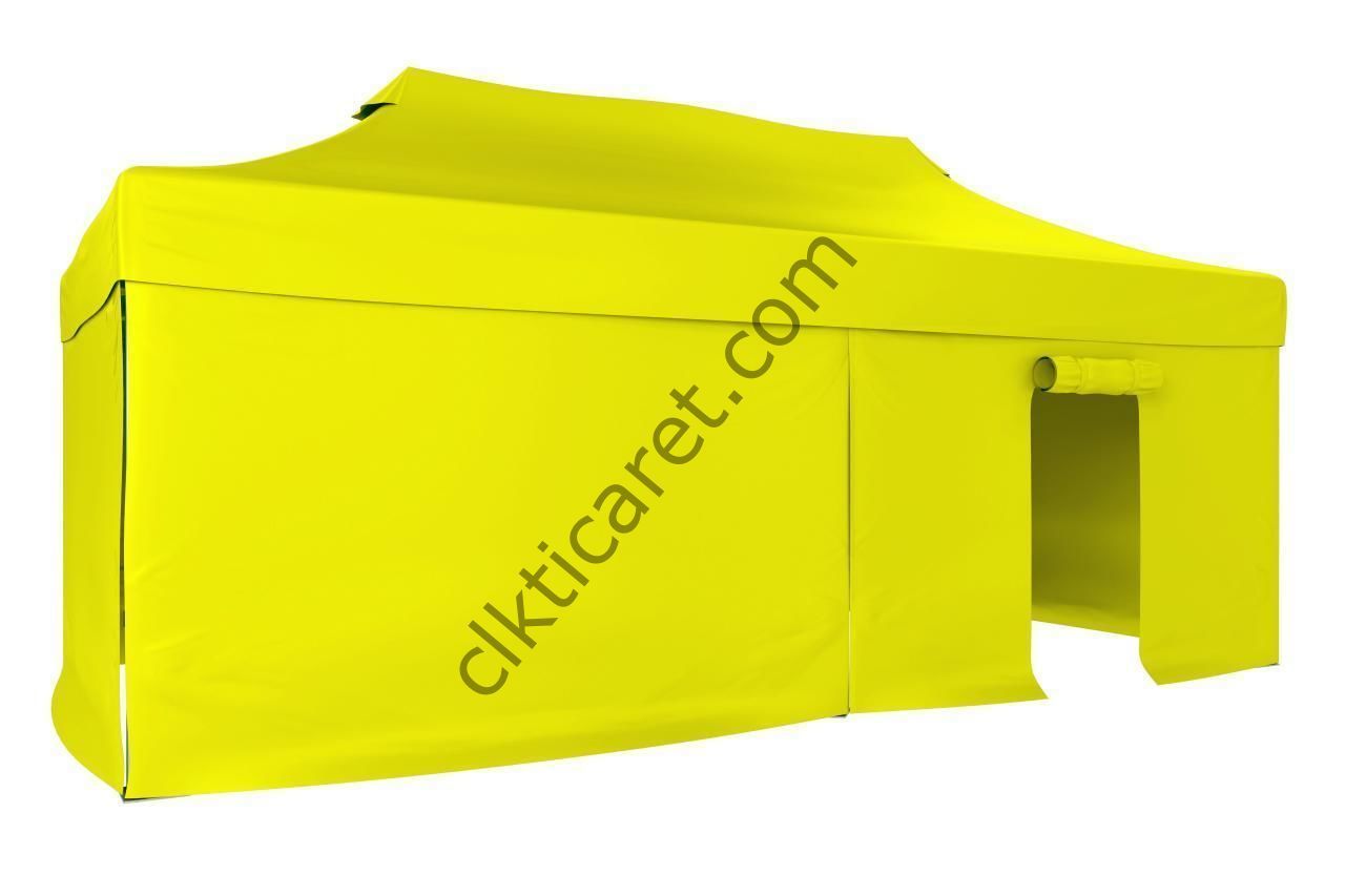 CLK 3x6 40mm Alüminyum Katlanabilir Tente Gazebo Çadır 3 Yan Kapalı 1 Kapılı Sarı