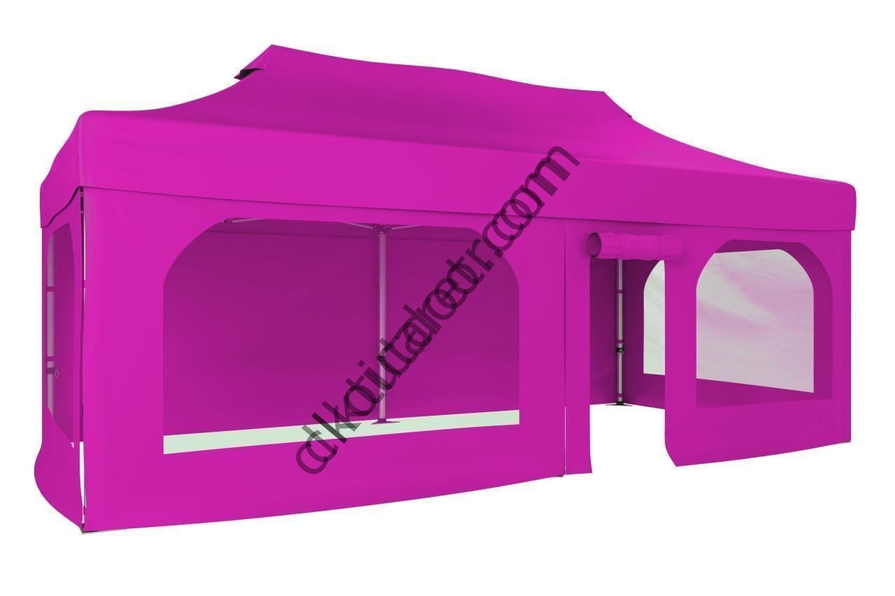 CLK 2x4 40mm Alüminyum Katlanabilir Tente Gazebo Çadır  2 Yan Pencereli 1 Yan Aksesuarsız 1 Yan Kapı ve Pencereli Pembe