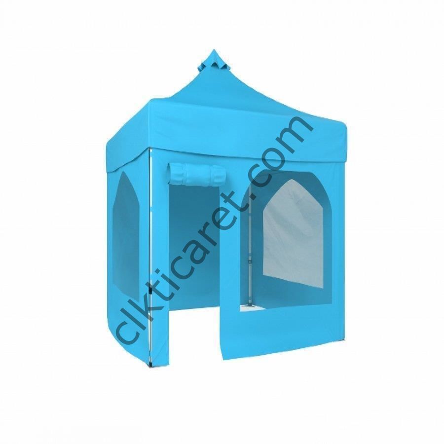 CLK 2x2 40mm Alüminyum Katlanabilir Tente Gazebo Çadır 1 Yan Pencereli 1 Yan Aksesuarsız 1 Yan Kapı ve Pencereli Açık Mavi (Turkuaz)