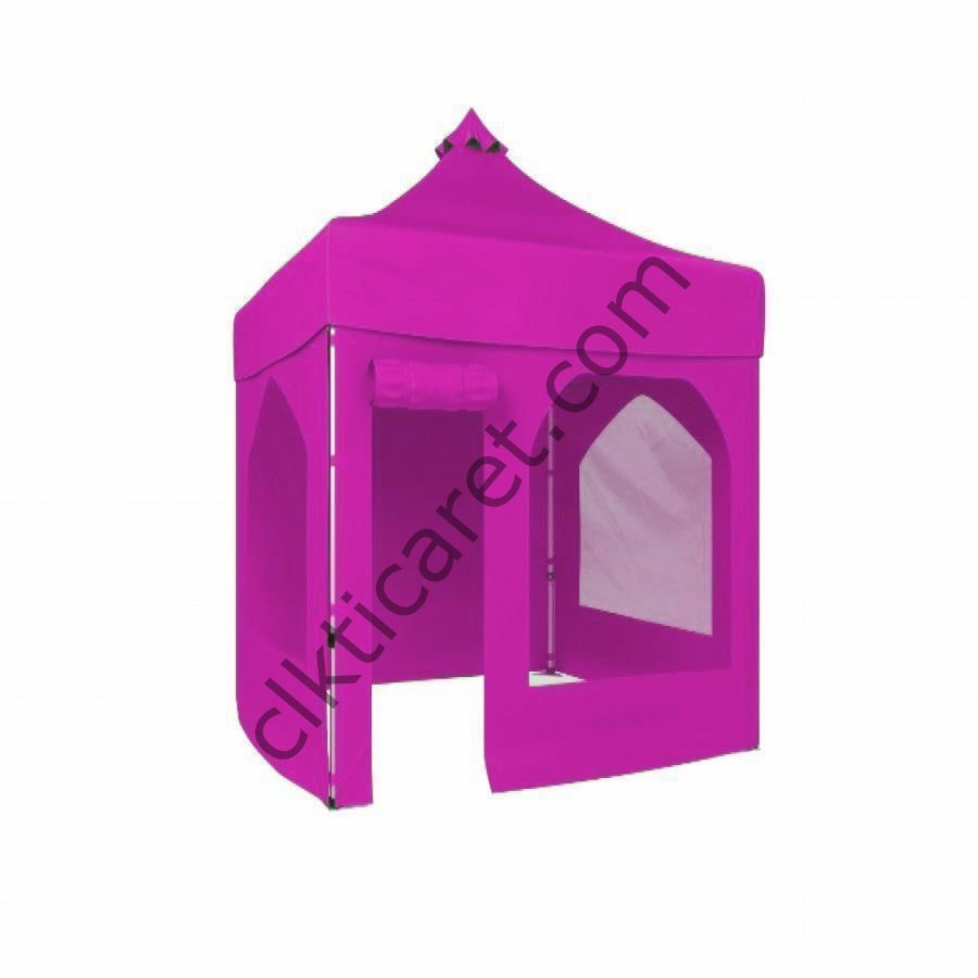 CLK 2x2 40mm Alüminyum Katlanabilir Tente Gazebo Çadır 1 Yan Pencereli 1 Yan Aksesuarsız 1 Yan Kapı ve Pencereli Pembe