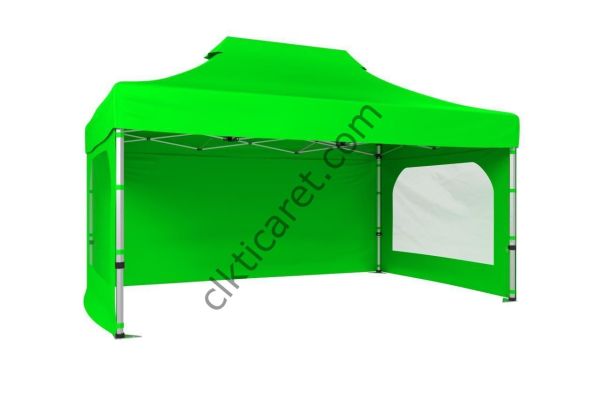 CLK 3x4,5 Katlanabilir Tente Gazebo Portatif Çadır 30 mm 3 Yan Duvarlı 2 Pencereli Açık Yeşil