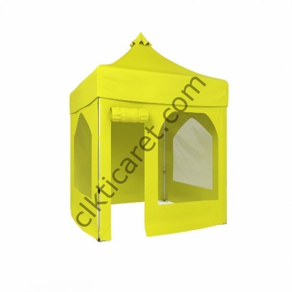 CLK 2x2 40mm Alüminyum Katlanabilir Tente Gazebo Çadır 1 Yan Pencereli 1 Yan Aksesuarsız 1 Yan Kapı ve Pencereli Sarı