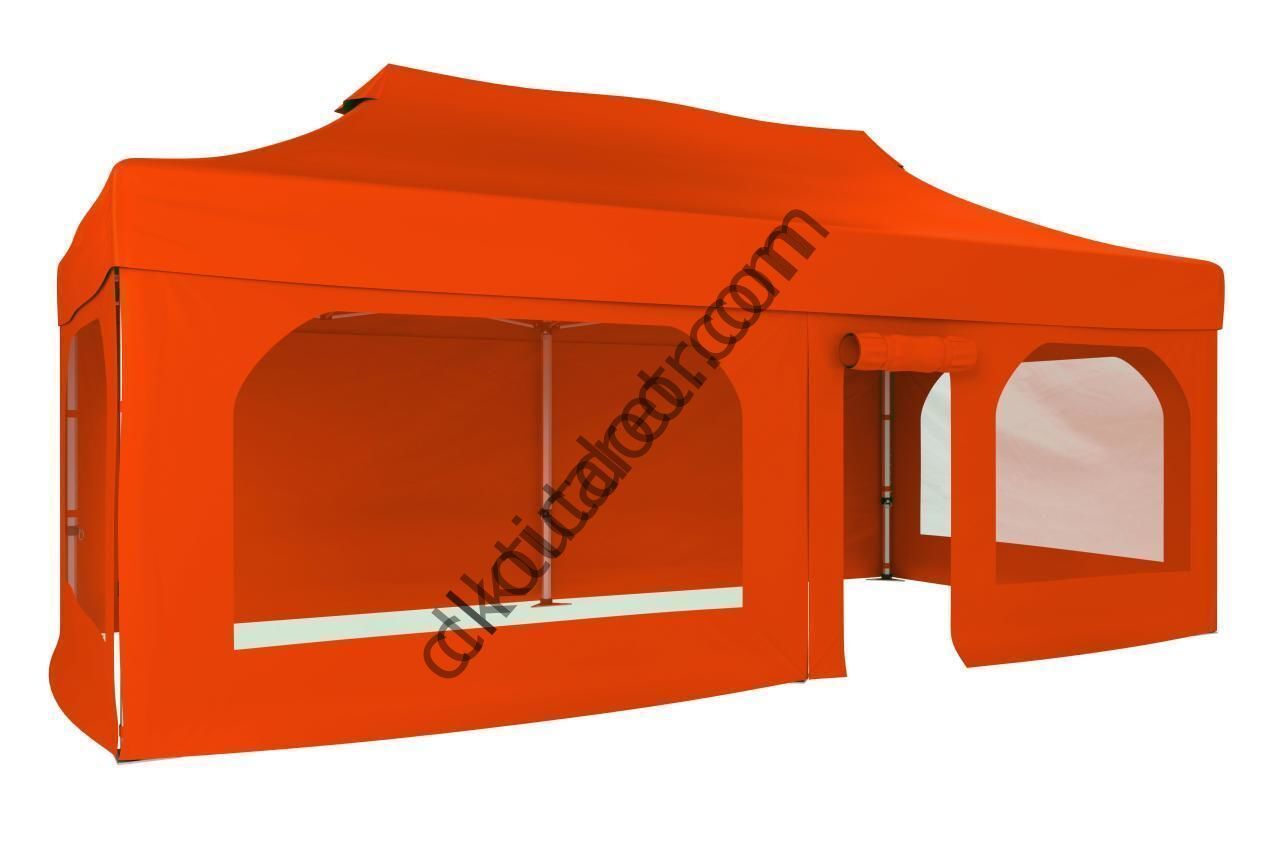 CLK 2x4 40mm Alüminyum Katlanabilir Tente Gazebo Çadır  2 Yan Pencereli 1 Yan Aksesuarsız 1 Yan Kapı ve Pencereli Turuncu