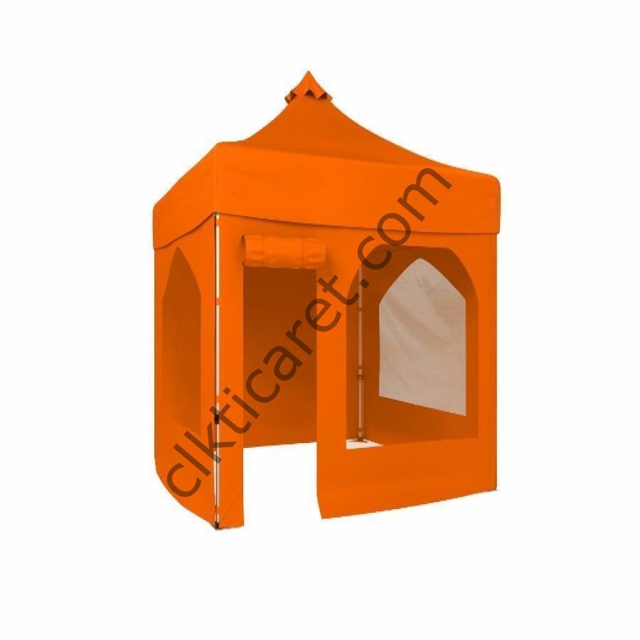 CLK 2x2 40mm Alüminyum Katlanabilir Tente Gazebo Çadır 1 Yan Pencereli 1 Yan Aksesuarsız 1 Yan Kapı ve Pencereli Turuncu