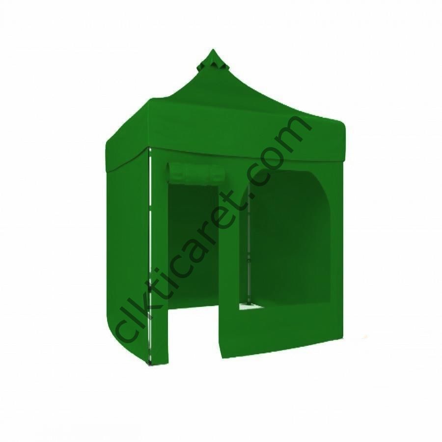 CLK 2x2 40mm Alüminyum Katlanabilir Tente Gazebo Çadır 3 Yan Kapalı 1 Yan Kapı ve Pencereli Benetton Yeşil