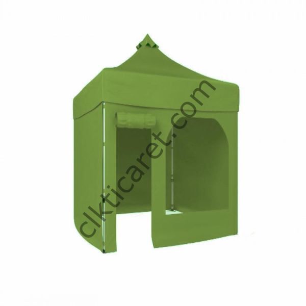 CLK 2x2 40mm Alüminyum Katlanabilir Tente Gazebo Çadır 3 Yan Kapalı 1 Yan Kapı ve Pencereli Haki Askeri Yeşil