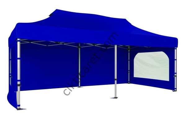 CLK 4x8 52mm Kalın Alüminyum Katlanabilir Tente Gazebo Çadır 3 Yan Duvarlı 2 Pencereli Saks Mavi