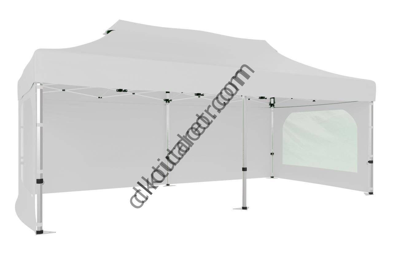 CLK 2x4 40 mm Alüminyum Katlanabilir Gazebo Tente Çadır 3 Yan Duvarlı 2 Pencereli Beyaz