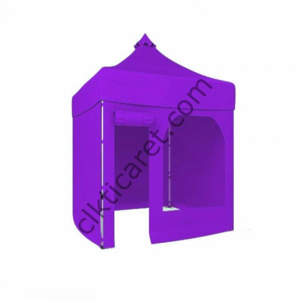 CLK 2x2 40mm Alüminyum Katlanabilir Tente Gazebo Çadır 3 Yan Kapalı 1 Yan Kapı ve Pencereli Lila