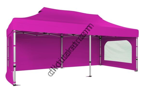 CLK 2x4 40 mm Alüminyum Katlanabilir Gazebo Tente Çadır 3 Yan Duvarlı 2 Pencereli Pembe