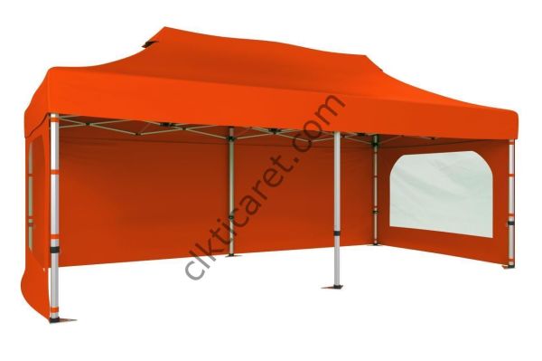 CLK 4x8 52mm Kalın Alüminyum Katlanabilir Tente Gazebo Çadır 3 Yan Duvarlı 2 Pencereli Turuncu