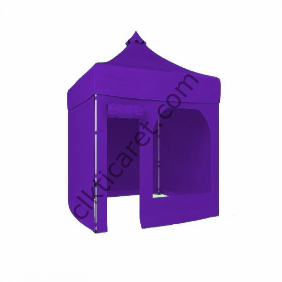 CLK 2x2 40mm Alüminyum Katlanabilir Tente Gazebo Çadır 3 Yan Kapalı 1 Yan Kapı ve Pencereli Mor