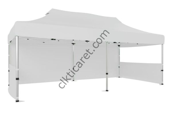 CLK 3x6 40mm Alüminyum Katlanabilir Tente Gazebo Çadır 1 Tam Duvar 2 Yarım Duvar Beyaz