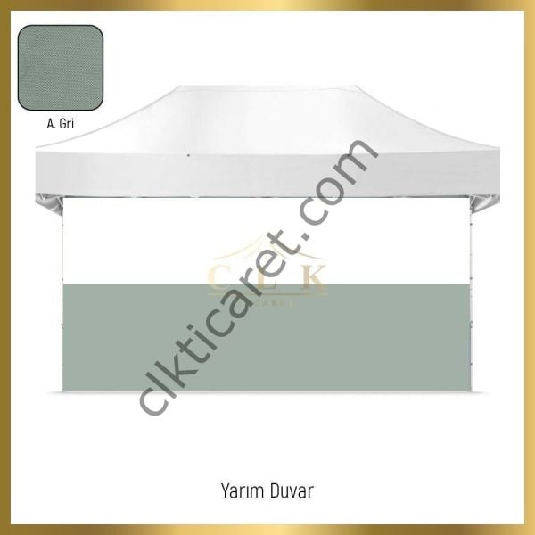 CLK 3x6 40mm Alüminyum Katlanabilir Tente Gazebo Çadır 1 Tam Duvar 2 Yarım Duvar Beyaz