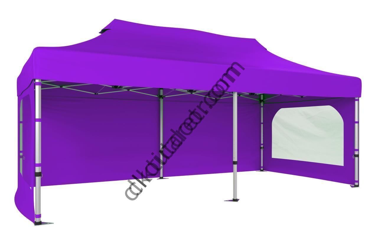 CLK 2x4 40 mm Alüminyum Katlanabilir Gazebo Tente Çadır 3 Yan Duvarlı 2 Pencereli Lila