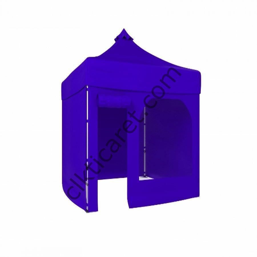 CLK 2x2 40mm Alüminyum Katlanabilir Tente Gazebo Çadır 3 Yan Kapalı 1 Yan Kapı ve Pencereli Saks Mavi