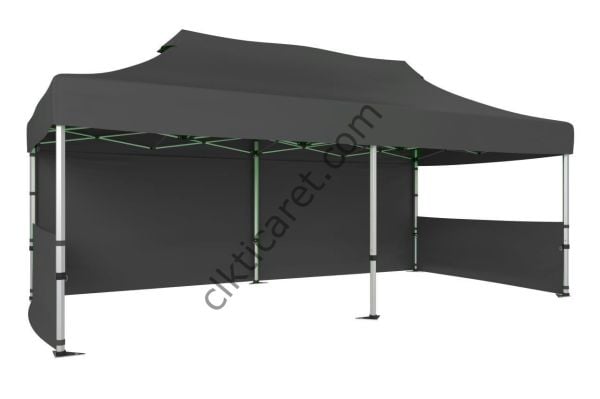 CLK 3x6 40mm Alüminyum Katlanabilir Tente Gazebo Çadır 1 Tam Duvar 2 Yarım Duvar Gri