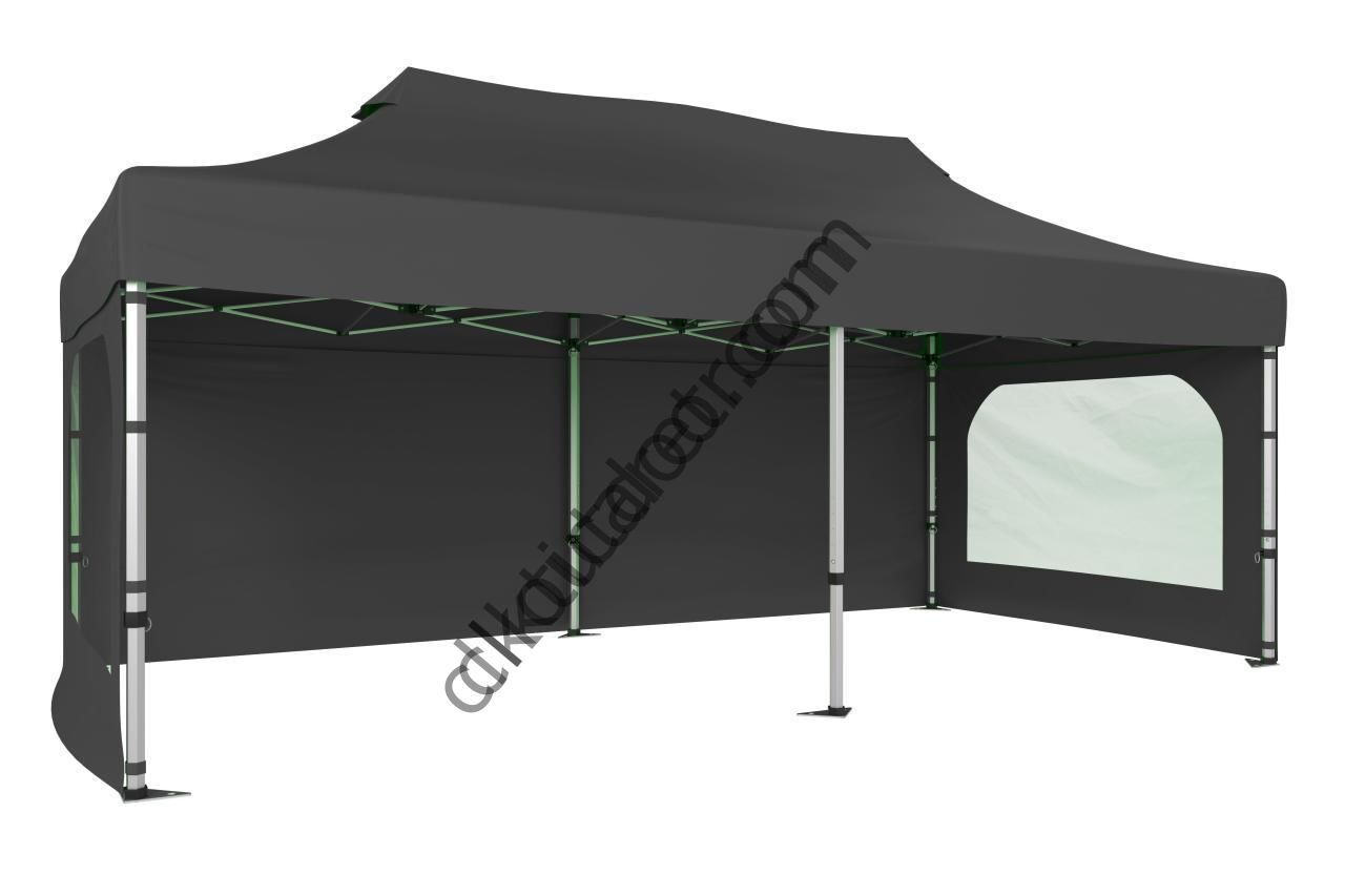 CLK 2x4 40 mm Alüminyum Katlanabilir Gazebo Tente Çadır 3 Yan Duvarlı 2 Pencereli Gri