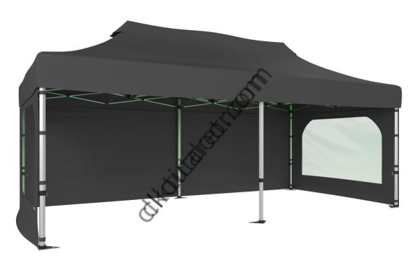 CLK 2x4 40 mm Alüminyum Katlanabilir Gazebo Tente Çadır 3 Yan Duvarlı 2 Pencereli Gri