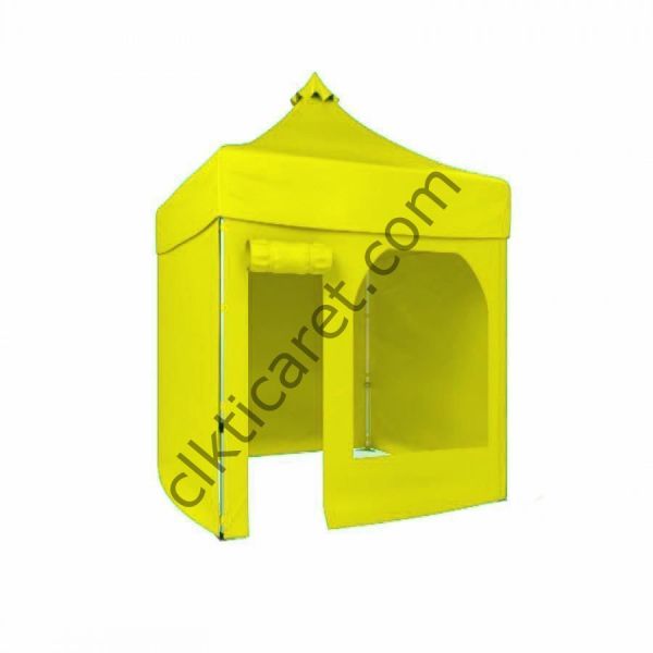 CLK 2x2 40mm Alüminyum Katlanabilir Tente Gazebo Çadır 3 Yan Kapalı 1 Yan Kapı ve Pencereli Sarı