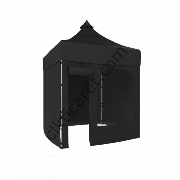 CLK 2x2 40mm Alüminyum Katlanabilir Tente Gazebo Çadır 3 Yan Kapalı 1 Yan Kapı ve Pencereli Siyah