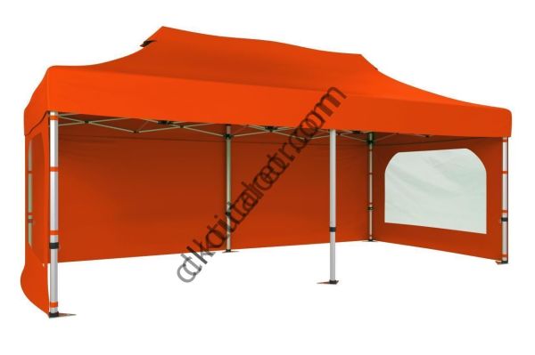 CLK 2x4 40 mm Alüminyum Katlanabilir Gazebo Tente Çadır 3 Yan Duvarlı 2 Pencereli Turuncu