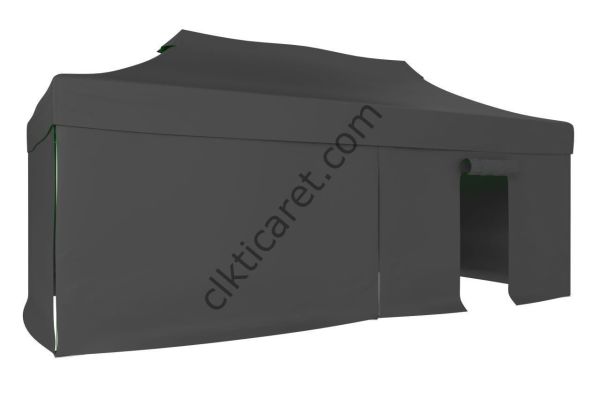 CLK 4x8 52mm Kalın Alüminyum Katlanabilir Tente Gazebo Çadır 3 Kenar Kapalı 1 Kapılı Gri
