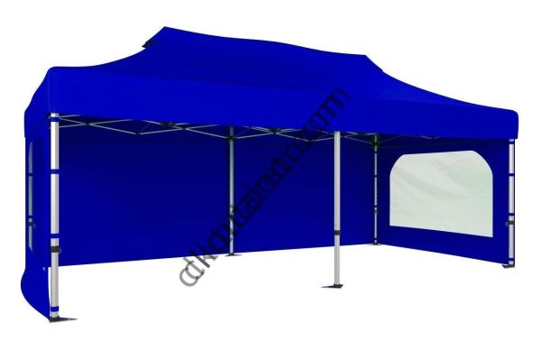 CLK 2x4 40 mm Alüminyum Katlanabilir Gazebo Tente Çadır 3 Yan Duvarlı 2 Pencereli Saks Mavi